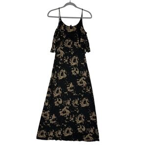 MINTY Dress Womens XS Black Tie Dye Ruffle Maxi Strappy‎ Sundress USA Rayon
